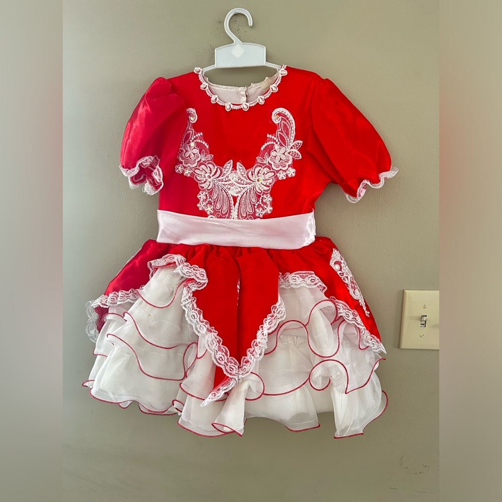 Vintage Baby Girls 90s White & Red Ruffle Lace and Tiered Frilly Lace Dress - Picture 9 of 14